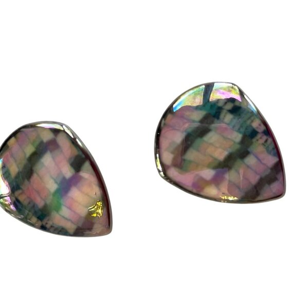 Iridescent Teardrop Mosaic Earrings With Silver Tone Backing A357 - Picture 2 of 4